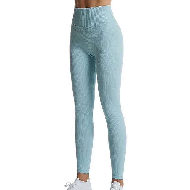 High Waisted Threaded Gym Pants Solid Color Plus Size Seamless Blue - Shop at LoveMi