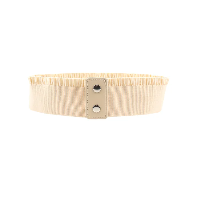 New Belt Women's Style Lace Elastic Belt Waist Seal Fashionable All Match Lady Pure Color Show Thin Decorative Dress Cream Coloured - Shop at LoveMi