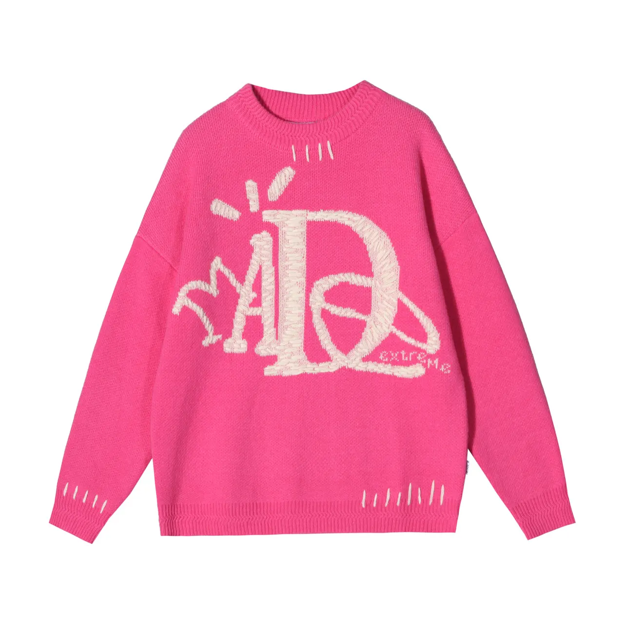 Vintage Street Funny Letter Hand Embroidered Sweater - Rose Red