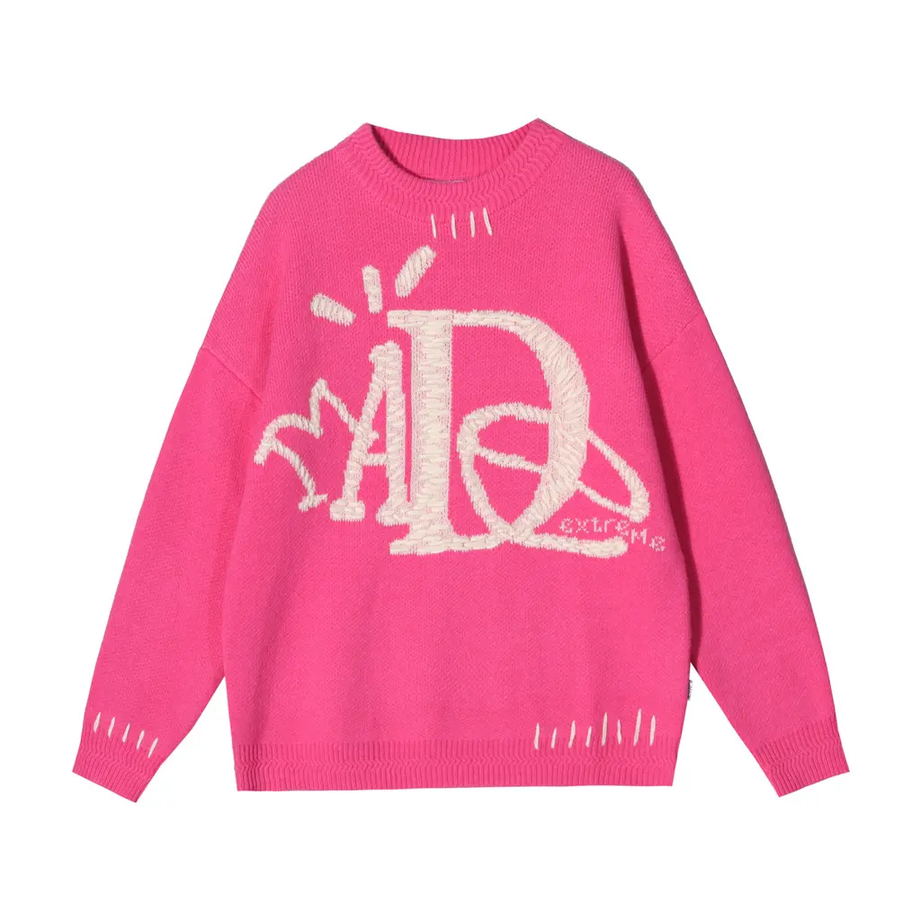 Vintage Street Funny Letter Hand Embroidered Sweater - Rose Red