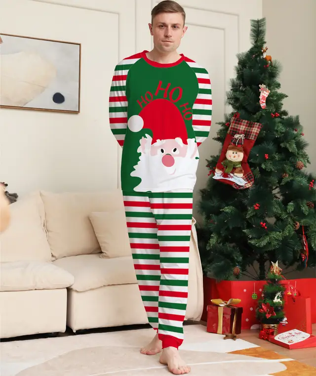 Old Man Striped Christmas Homecare Pyjamas - Green