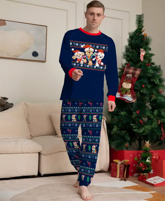 Printed Christmas Parent Child Suit Holiday Lovely Home Dress Pajamas Navy Blue - Shop at LoveMi