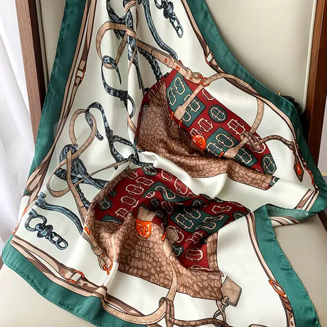 Printed Silk Scarves Gift Company Annual Meeting W160 Green Edge - Shop at LoveMi