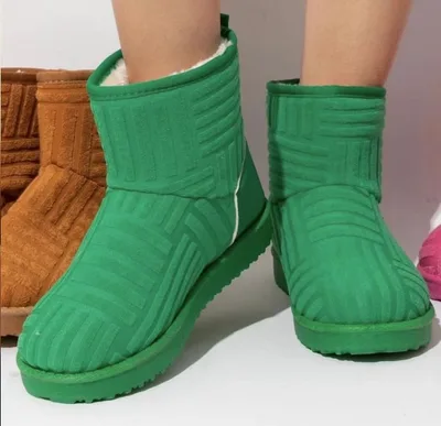 Winter Ankle Boots Warm Plush Snow Boots Flat Shoes Green - Shop at LoveMi