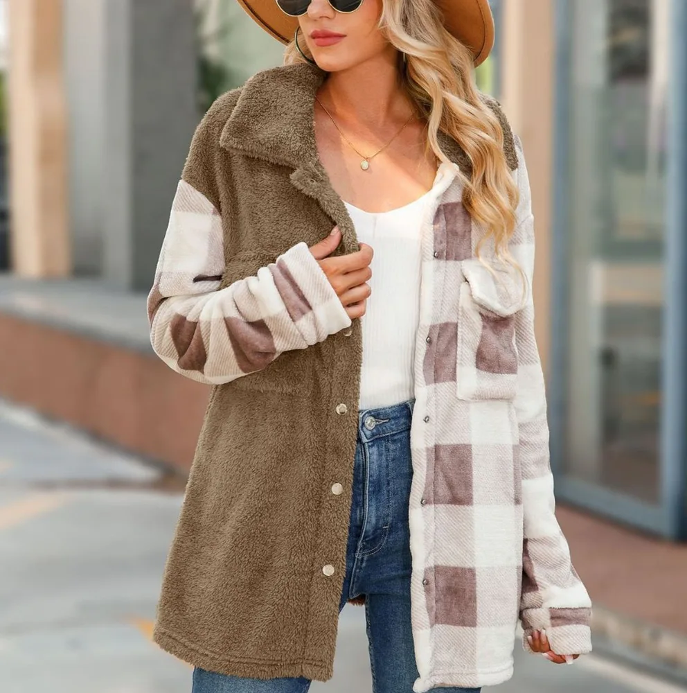 Plush Coat Lapel Long Sleeve Double Sided - Camel