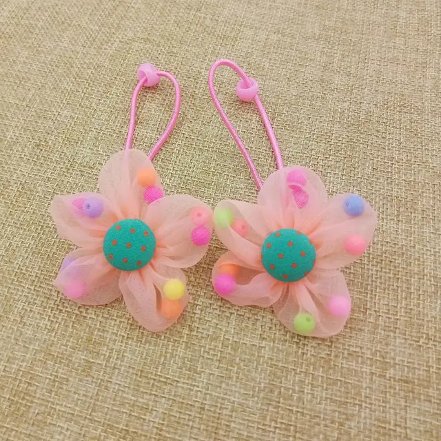 Chiffon Flower Beads Buckle Children's Head Ornaments Rubber Band Hair Ring Orange - Shop at LoveMi