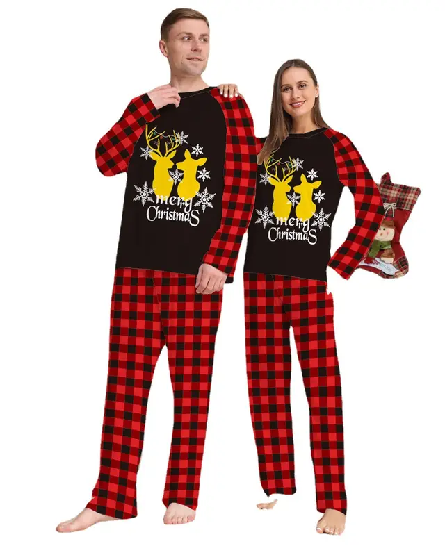 New Golden Deer Print Christmas Parent Child Pajama Set Picture Color - Shop at LoveMi