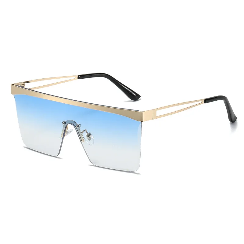 European And American Square Pair Sunglasses One piece Lens Gold Frame Gradient Blue - Shop at LoveMi