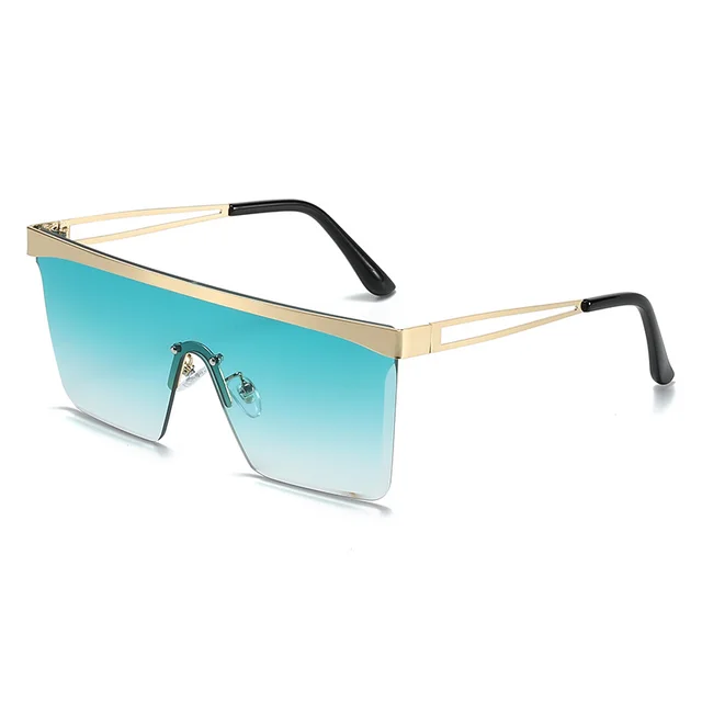 European And American Square Pair Sunglasses One piece Lens Gold Frame Gradient Gree - Shop at LoveMi