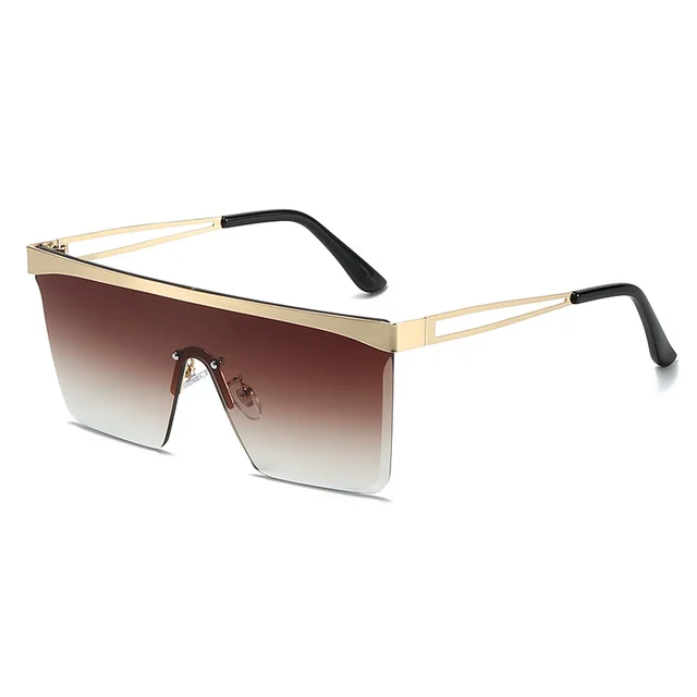 European And American Square Pair Sunglasses One-piece Lens - Gold Frame Gradient Tea