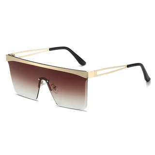 European And American Square Pair Sunglasses One-piece Lens - Gold Frame Gradient Tea