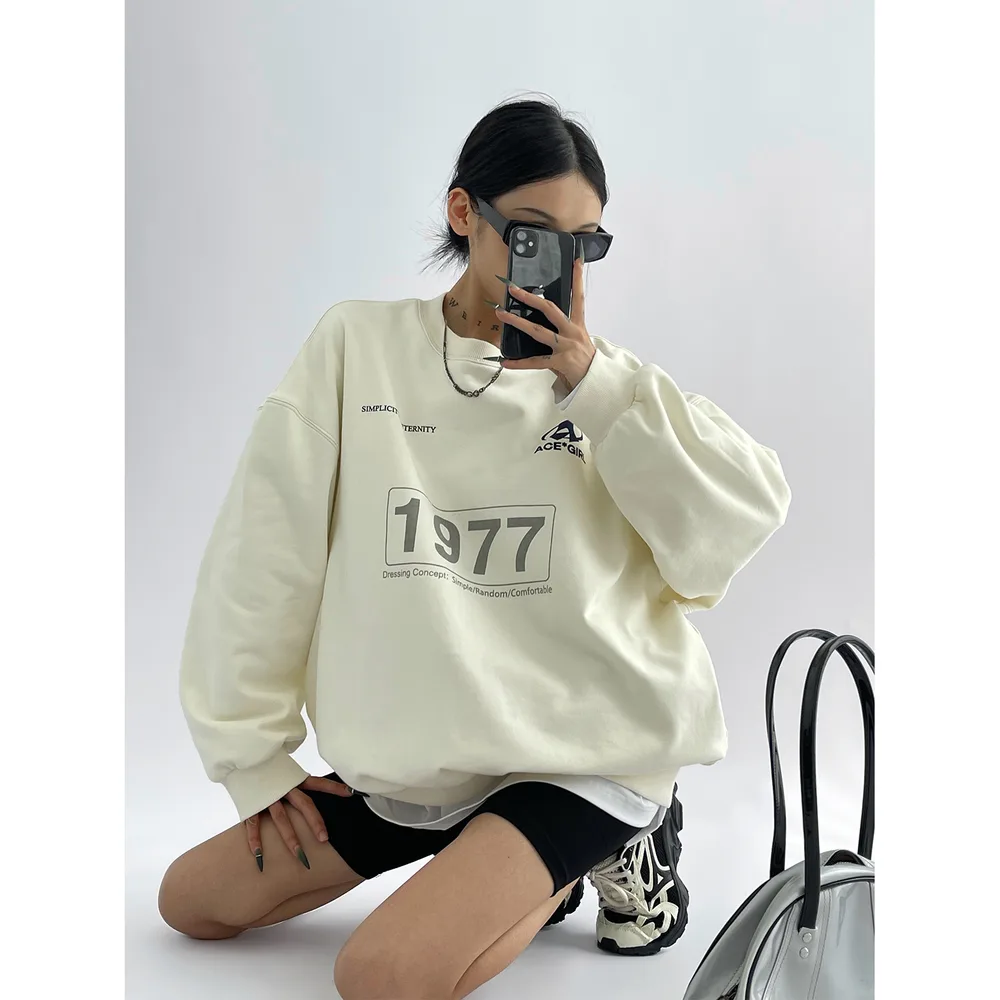 Spring And Autumn New Loose Light-coloured Peplum Tops Tide - Beige