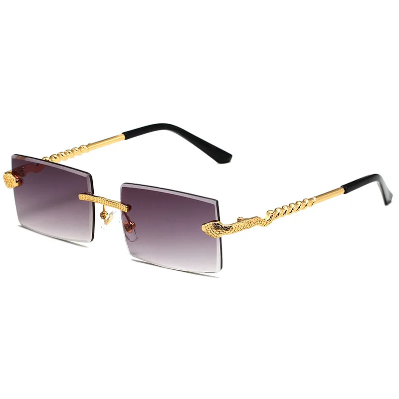 New Snake Shaped Metal Cut Edge Sunglasses For Women - Gold Framed Double Grey