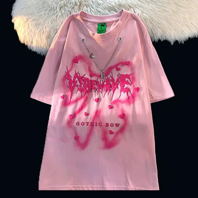 Women's Summer Oversize Minority Pure Cotton Short Sleeved T shirt Pink - Shop at LoveMi