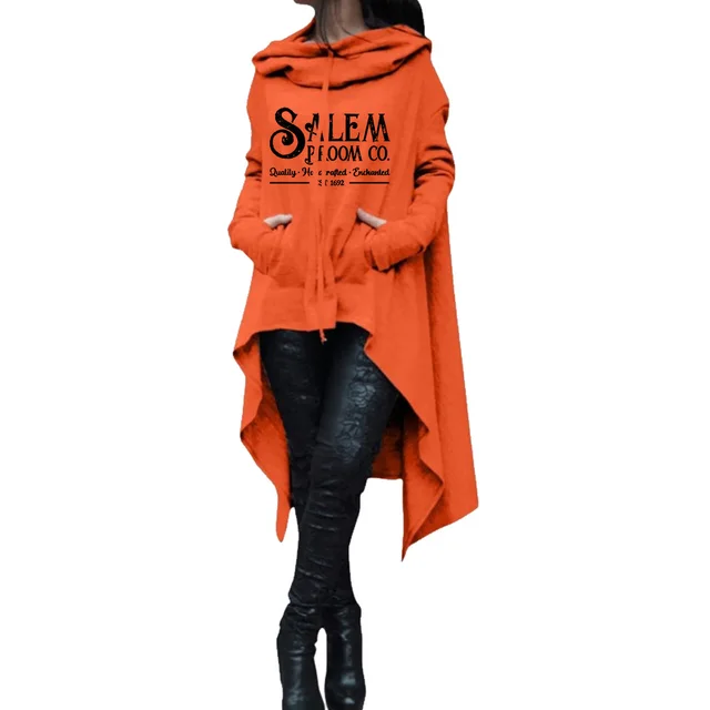 Autumn And Winter Mid length Long Sleeve Large Size Irregular Hooded Sweater Casual Top Orange - Shop at LoveMi