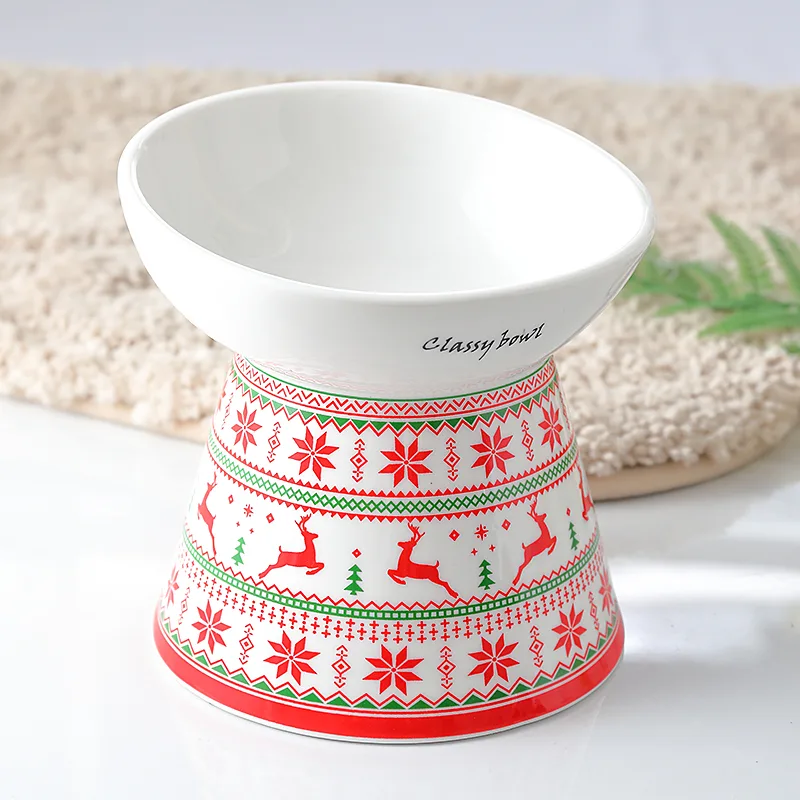 High Foot Protection Cervical Vertebra Oblique Mouth Cat Food Bowl Pet Christmas Oblique Mouth - Shop at LoveMi