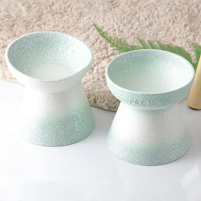 High Foot Protection Cervical Vertebra Oblique Mouth Cat Food Bowl Pet Green 2Pcs - Shop at LoveMi