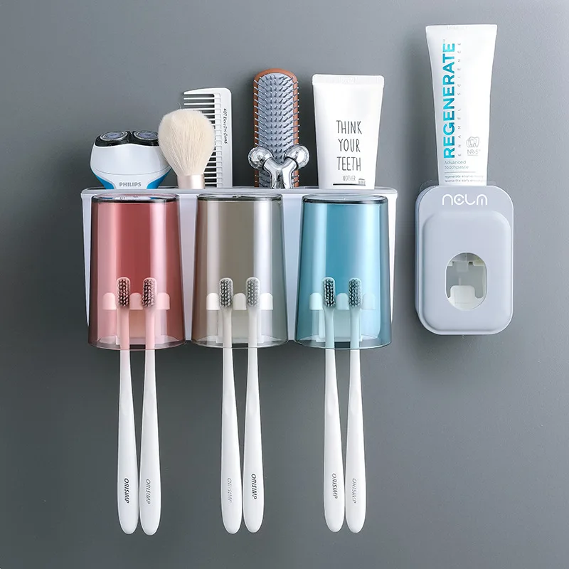 Hanging Tooth Cup Holder Multifunctional Toilet Bowl Set Three Cups Andtoothpaste Squee - Shop at LoveMi