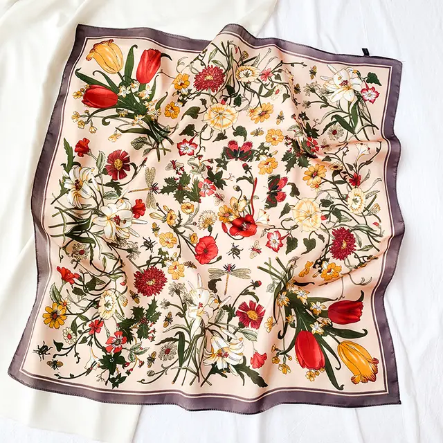 Spot Printed Satin Scarf Occupation Flower Coffee Edge - Shop at LoveMi