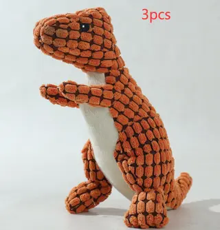 Dog Bite Resistant Plush Sounding Toy Dinosaur - 3Pcs Orange