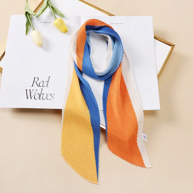 Color Blocking Small Ribbon Scarf Women's Pleated Hair Band Yz104 - Shop at LoveMi
