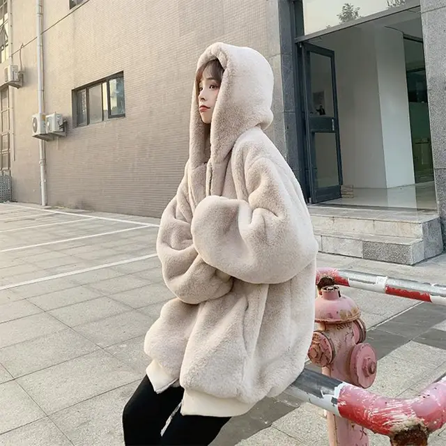 Vintage Slouchy Plush Coat Fashion Top Beige - Shop at LoveMi