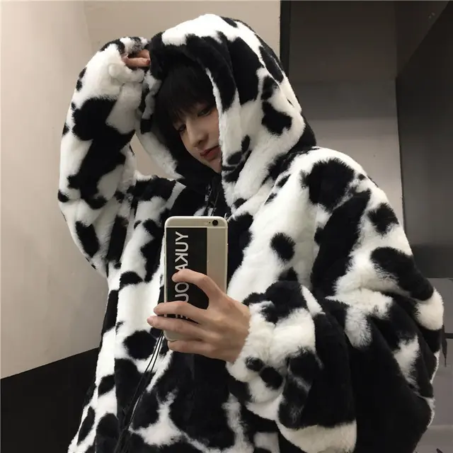 Vintage Slouchy Plush Coat Fashion Top White Black - Shop at LoveMi