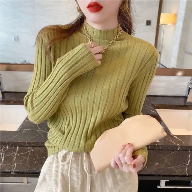 Women's Half High Collar White Knitting Top Green - Shop at LoveMi