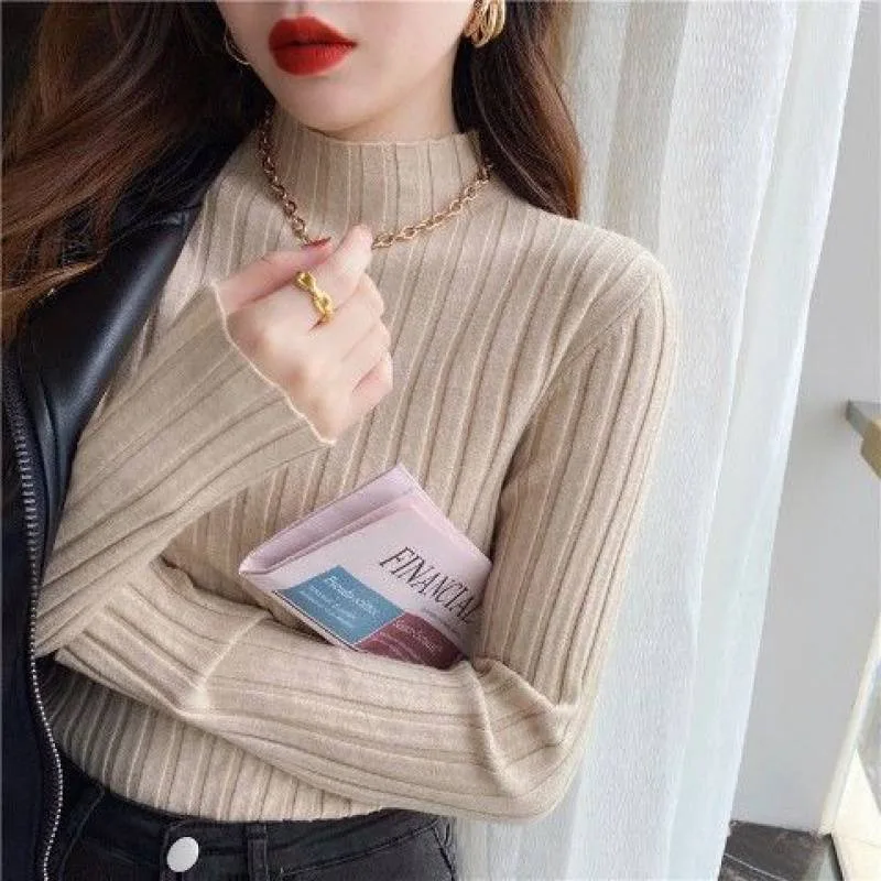 Women's Half High Collar White Knitting Top Light Coffee - Shop at LoveMi