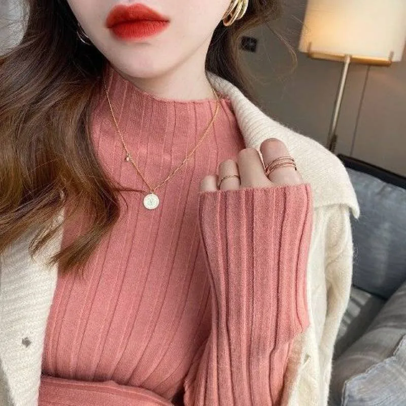 Women's Half High Collar White Knitting Top Red - Shop at LoveMi
