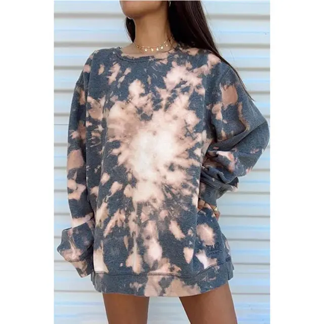 Autumn And Winter Tie dye Casual Loose Round Neck Long Sleeve Pullover Print Women's Top - Shop at LoveMi
