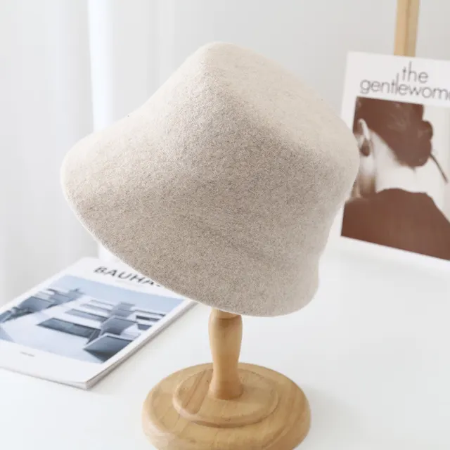 Wool Fisherman Hat Flat Top Foreign Style Multicolor Beige - Shop at LoveMi