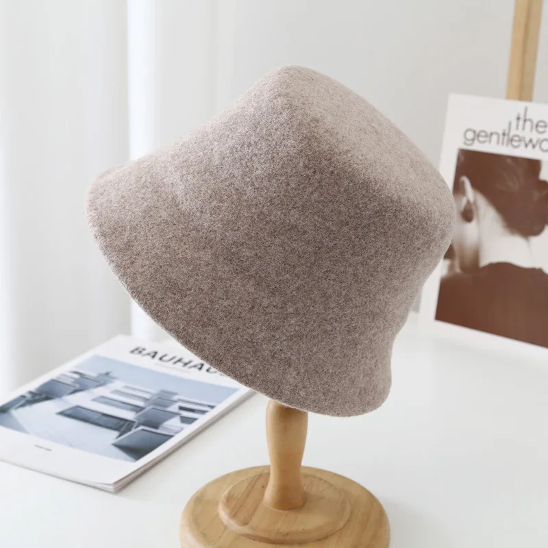 Wool Fisherman Hat Flat Top Foreign Style Multicolor Coffee Color - Shop at LoveMi