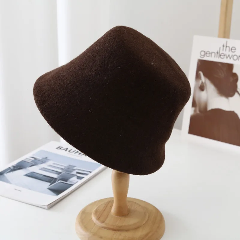 Wool Fisherman Hat Flat Top Foreign Style Multicolor Coffee - Shop at LoveMi