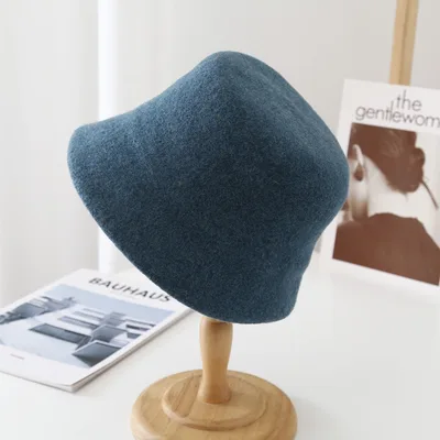 Wool Fisherman Hat Flat Top Foreign Style Multicolor Navy - Shop at LoveMi