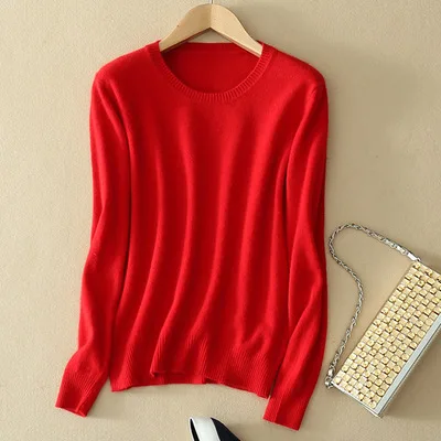 Cashmere Jumper Slim Fit Plus Size Solid Colour Round Neck Big Red - Shop at LoveMi