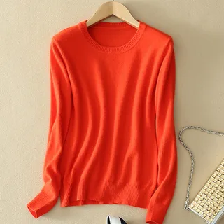 Cashmere Jumper Slim Fit Plus Size Solid Colour Round Neck - Orange - View 1