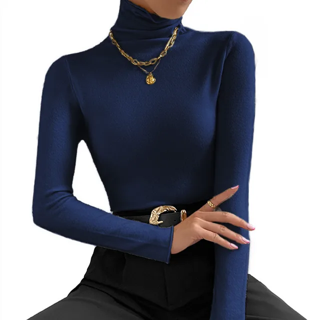 Solid Colour Comfortable Long Sleeve Jumper Women Navy - Shop at LoveMi