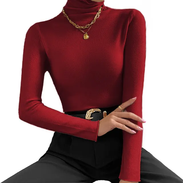 Solid Colour Comfortable Long Sleeve Jumper Women - Red