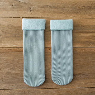 Wool Thickened Women's Medium Tube Solid Color Socks Blue Grey2 - Shop at LoveMi