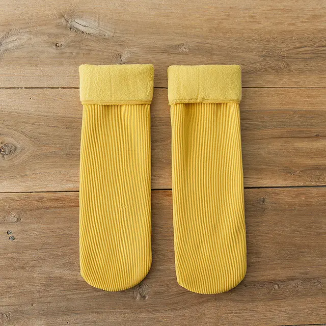 Wool Thickened Women's Medium Tube Solid Color Socks Yellow2 - Shop at LoveMi