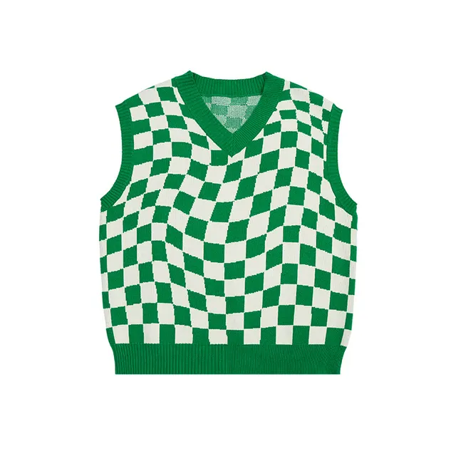 Men's Fashion Plaid Checkerboard Knit Sweater Green - Shop at LoveMi