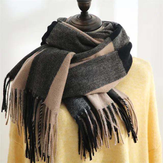 Plaid Printed Long Scarf Shawl Khaki - Shop at LoveMi