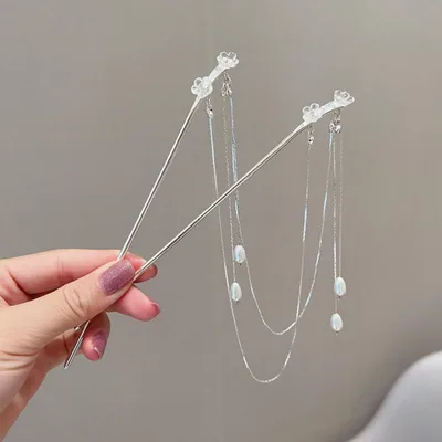 Nunchakus Hair Pearl Flower Headdress Silver - Shop at LoveMi