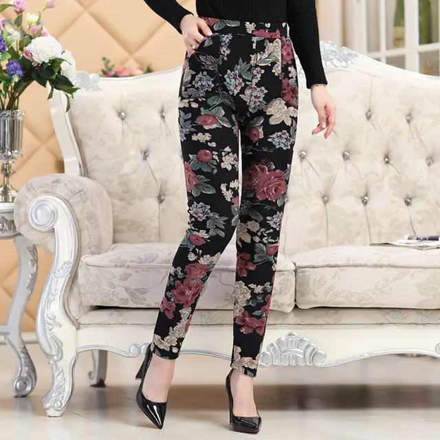 Plush Thickened Large Size Middle aged And Elderly Leggings Female Cashed Black Camellia - Shop at LoveMi