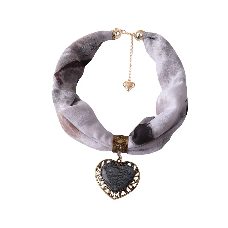 Ethnic Peach Heart Jewelry Necklace Scarf Female Light Grey - Shop at LoveMi