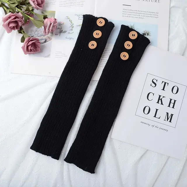 Knitted Warm Daytime Wool Leggings Knee High Socks Black4 - Shop at LoveMi