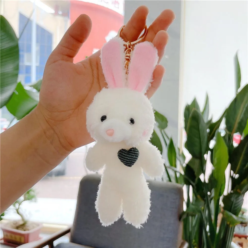 Cute Bear Rabbit Modeling Plush Doll Keychain - Rabbit Green Heart