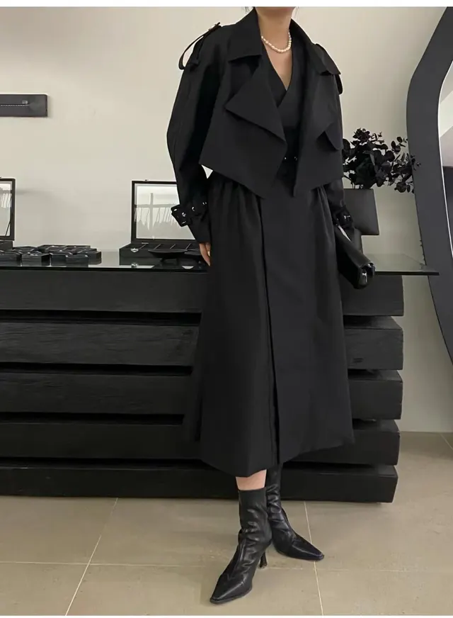 Elegant Temperament Hundreds Of Sleeveless Dresses Plus Trench Coat Set Black - Shop at LoveMi