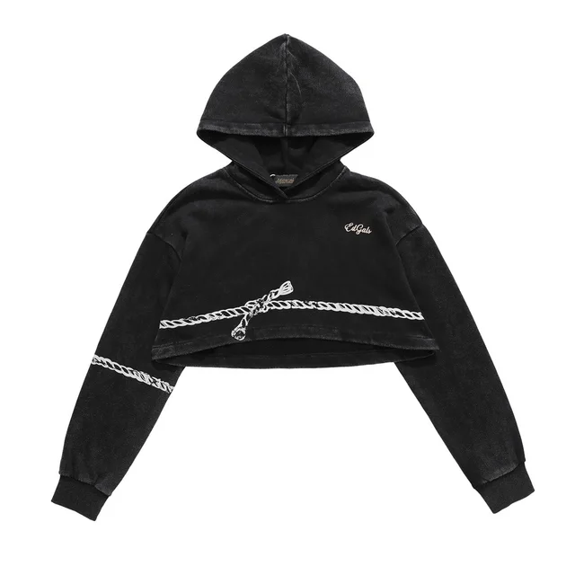 Short And High Hemp Rope Dark Style Hooded Sweater Black - Shop at LoveMi